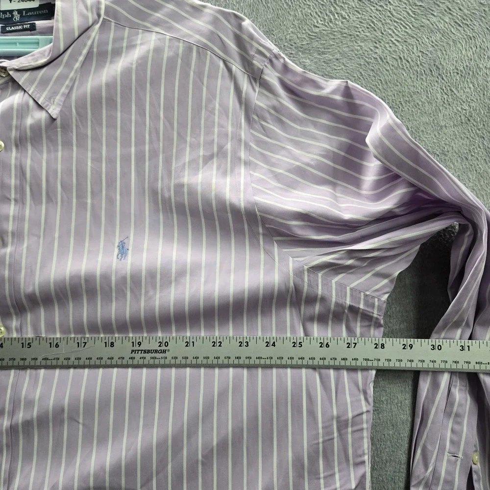 VINTAGE Ralph Lauren Men Button Up Shirt 18 Purple Pony Embroidery Striped